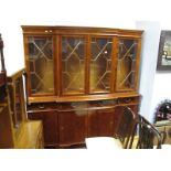 A Yew Effect Breakfront Display Cabinet, having dentil cornice over four glazed astragal doors, base