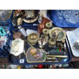 Plate Jewel Casket, brassware, golf flask, Danish white metal spill vase.