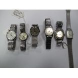 Thomas Russell & Son, Ingersoll, Record, Seiko, Services and Valtine Gent's Wristwatches. (6)