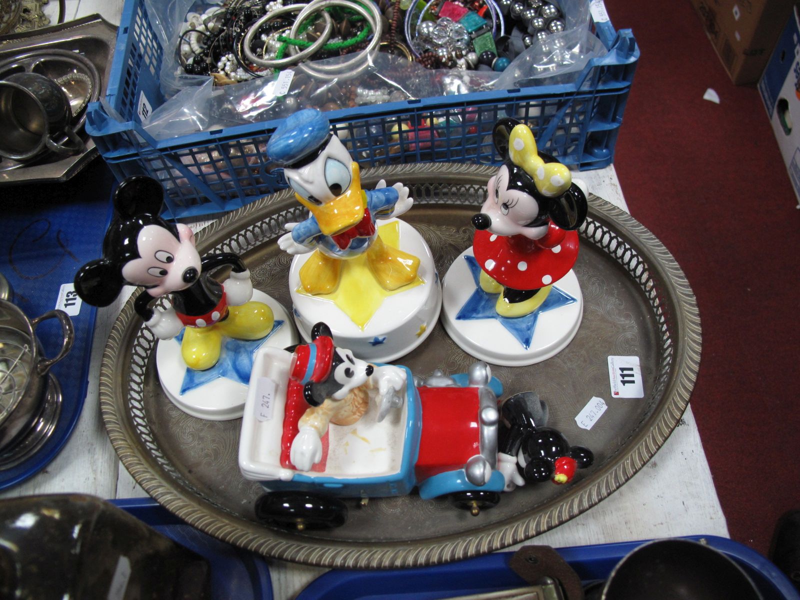 Schmid Walt Disney Figures of Mickey Mouse, Minnie Mouse, musical Donald Duck and "Yes Sir That's Mt