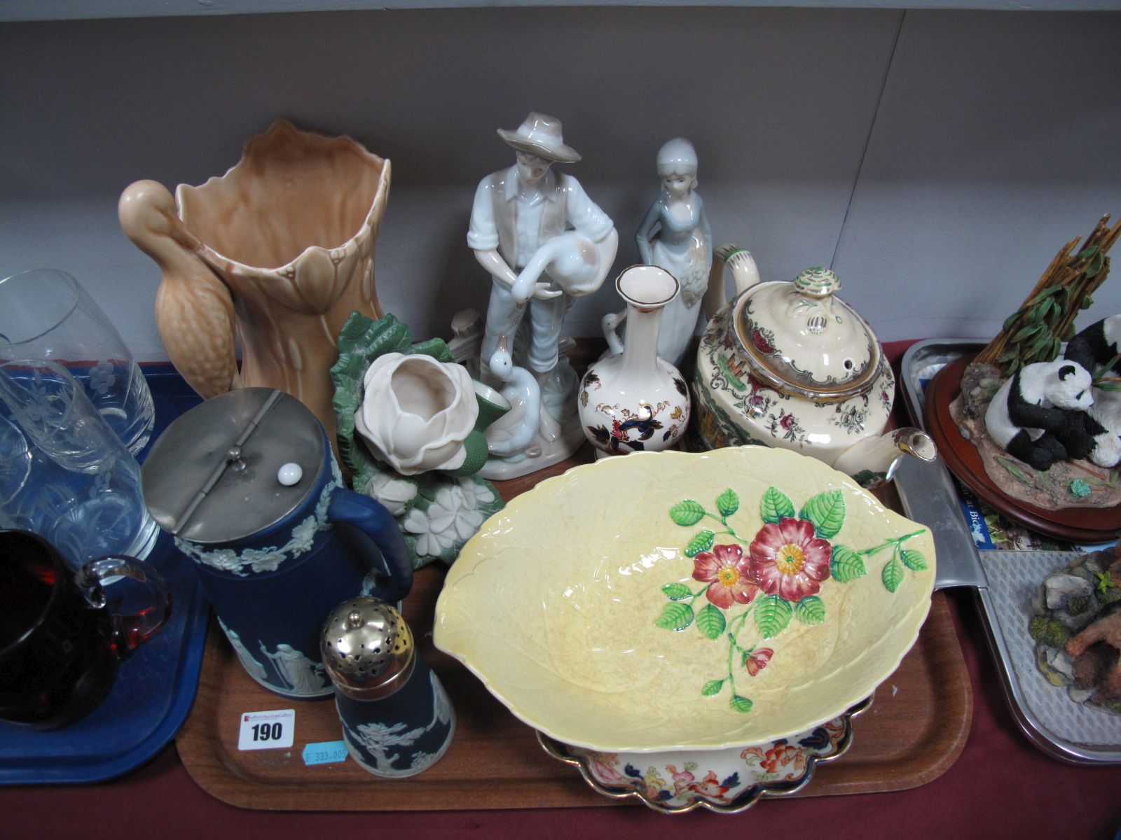 Carlton and Ridgway Dishes, Leeds teapot, Sylvac stalk jug, Wedgwood jasper hot water jug,