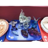 Two Wedgwood Glass Rabbits, unnamed glass elephant, mouse, calf and rabbit. (6)