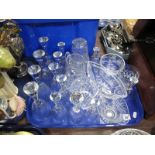 A Part Suite of Wine Glasses, with conical bubble inclusion feet, and other lead crystal glassware