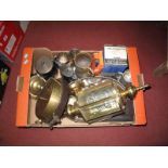 A Quantity of Plated Ware, a modern brass carriage lamp, collectors tea spoons, Salter scales, etc:-