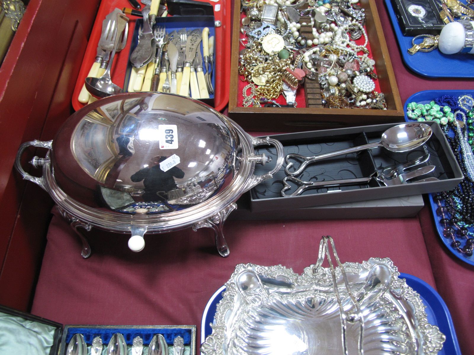 XIX Century EPNS Bacon Dish, with a domed top, twin handles, together with boxed Amore heart