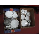 Thomas of Germany White Table Pottery, with silvered bands, of approximately sixty-four pieces:- Two