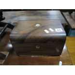 A XIX Century Walnut Dome Topped Ladies Work Box, with hexagonal mother of pearl inlay and fitted