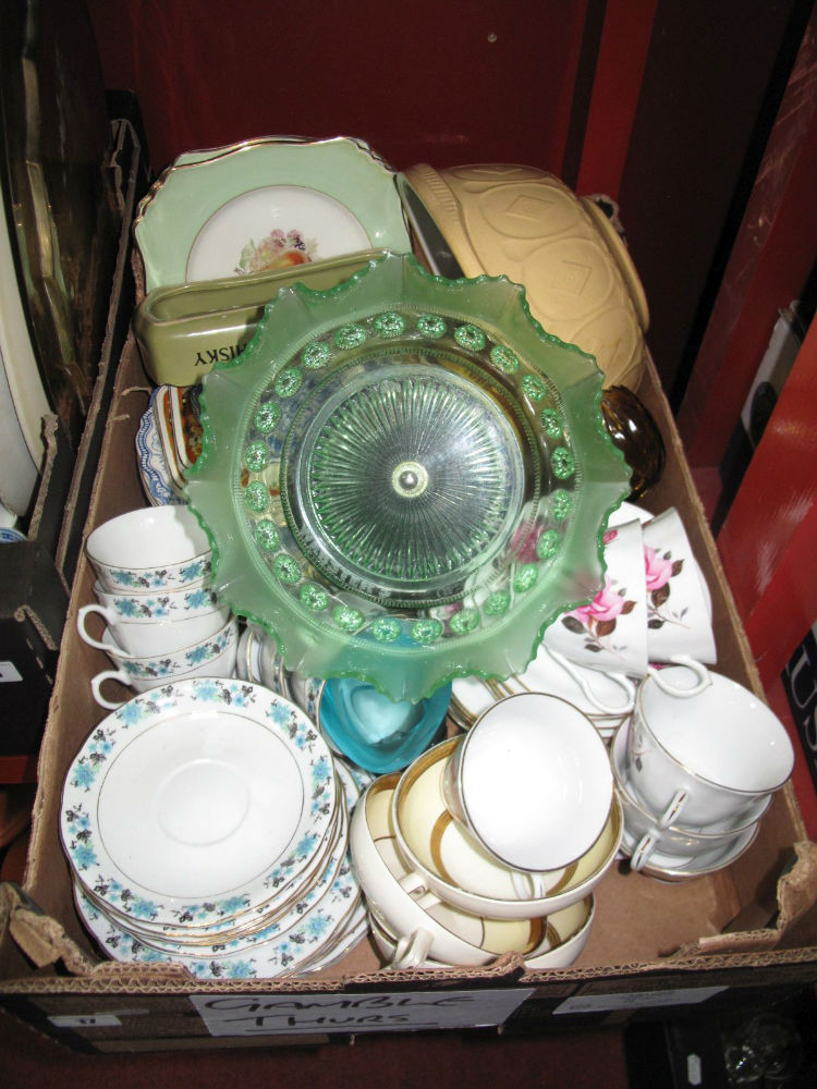 Pub Ashtrays, Gresley mixing bowl, plates, tea ware, glass comport, etc:- One Box