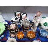 Imari Design Five Piece Tea Service, pair of Staffordshire spaniel dogs and damaged figure group:-