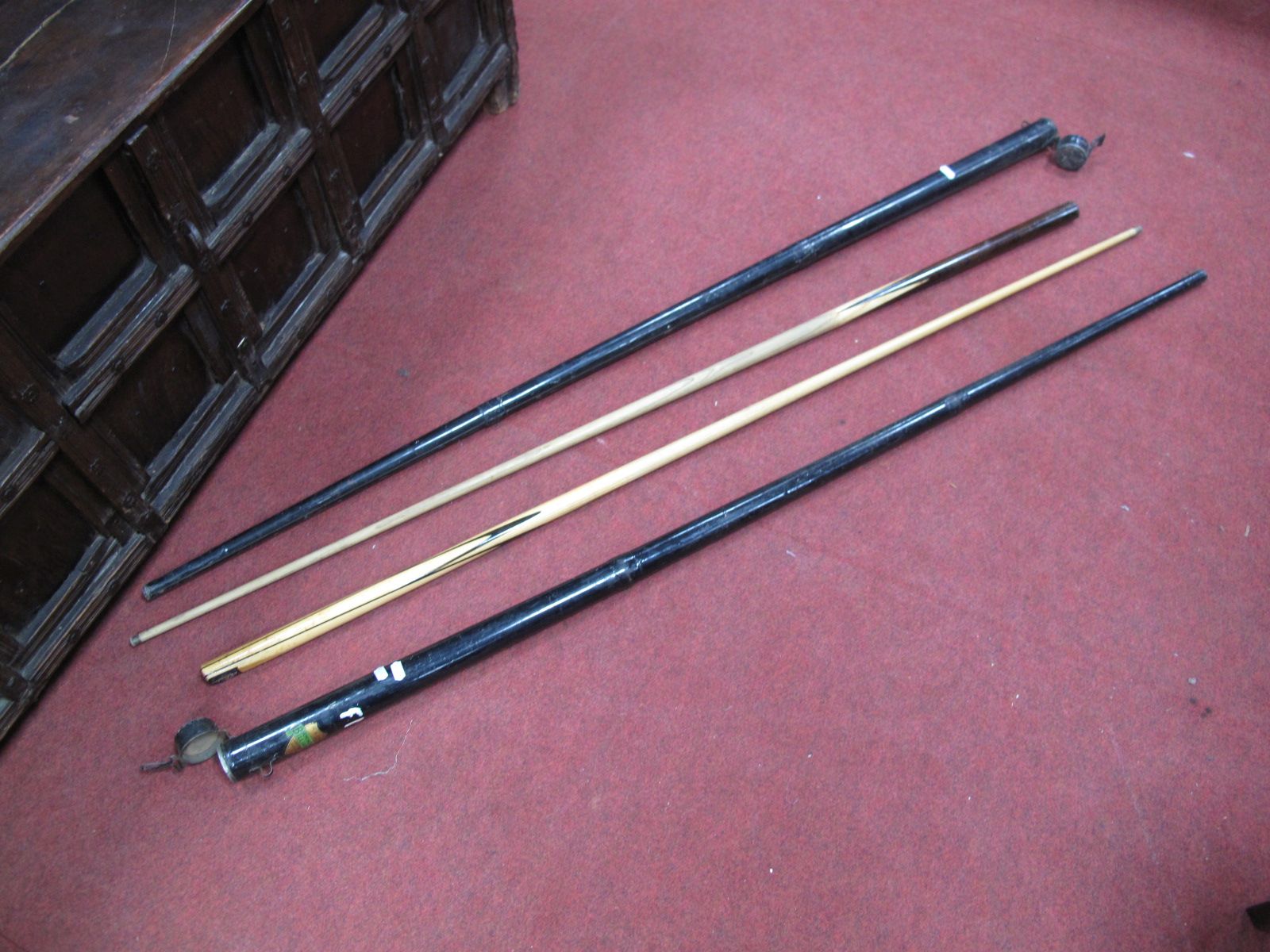 Snooker Cues, E.A. Clare of Liverpool, 18oz, and W.A. Camkin, both with metal cases. (2)