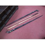 Snooker Cues, E.A. Clare of Liverpool, 18oz, and W.A. Camkin, both with metal cases. (2)