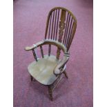 A Miniature Yew Wood Pad Arm Armchair, with a hooped back, pierced splat, turned legs.