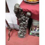 Large Carved African Hardwood Figure Group, of approximately ten people of varying ages,