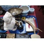 A Victorian Style "Traditional Kitchen Scale", with brass weights and pan, a resin classical bust on