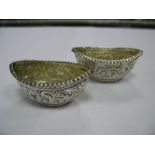 A Pair of Hallmarked Silver Salts, each of boat shape, allover decorated, J. T, Birmingham 1902. (