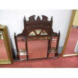A Late Victorian Mahogany Overmantel, broken arched pediment and finials over broken arched and