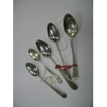 Five Hallmarked Silver Teaspoons, (Some marks rubbed). (5)