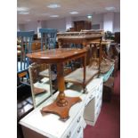 Yew Wood Tray Top Dinner Wagon, on turned supports, together with a mahogany pedestal table with