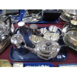 A Plated Three Piece Teaset, jug, sugar bowl, pair of chocolate pots, etc:- One Tray