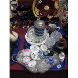 A Pair of XIX Century Floral Plates, pill boxes, cut glass bowl, German stein etc :- One Tray