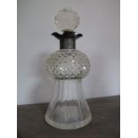 Glass Decanter with Silver Four Pour Collar, and stopper.