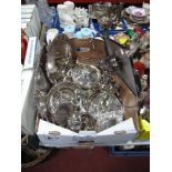Assorted Plated Ware, including tray, dishes, crumb sweeper, condiment stand (lacking fittings),