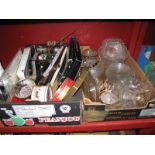Ceramic Roses, dressing table set, tins, photo frames, glassware, cigarette cards, etc:- Two Boxes