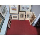 P. C. Elliott Bishops House Print, signed, five others including Peraux lady and Canterbury scenes.