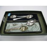 A Hallmarked Silver Rifle Club Spoon, in incorrect fitted case, together with a teaspoon and three