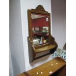 Early XX Century Oak Shaving Mirror, with dome top and single shelf over towel rail.