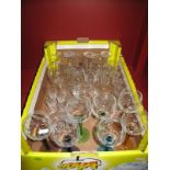 Seven Harlequin Hock Glasses, champagne tot, tumbler and other drinking glasses :- One Box