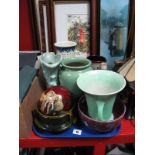 1930's Bowl, Bretby green glazed pottery bowl, Chelsea pottery jug etc :- One Tray
