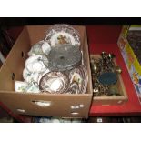 Royal Worcester Palissy Dinner Ware, Chelson and floral teaware, brassware:- Two Boxes