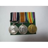 WWI Group of Three Medals, consisting of Military Medal, War and Victory. To 241700 Pvt. T. Hadley