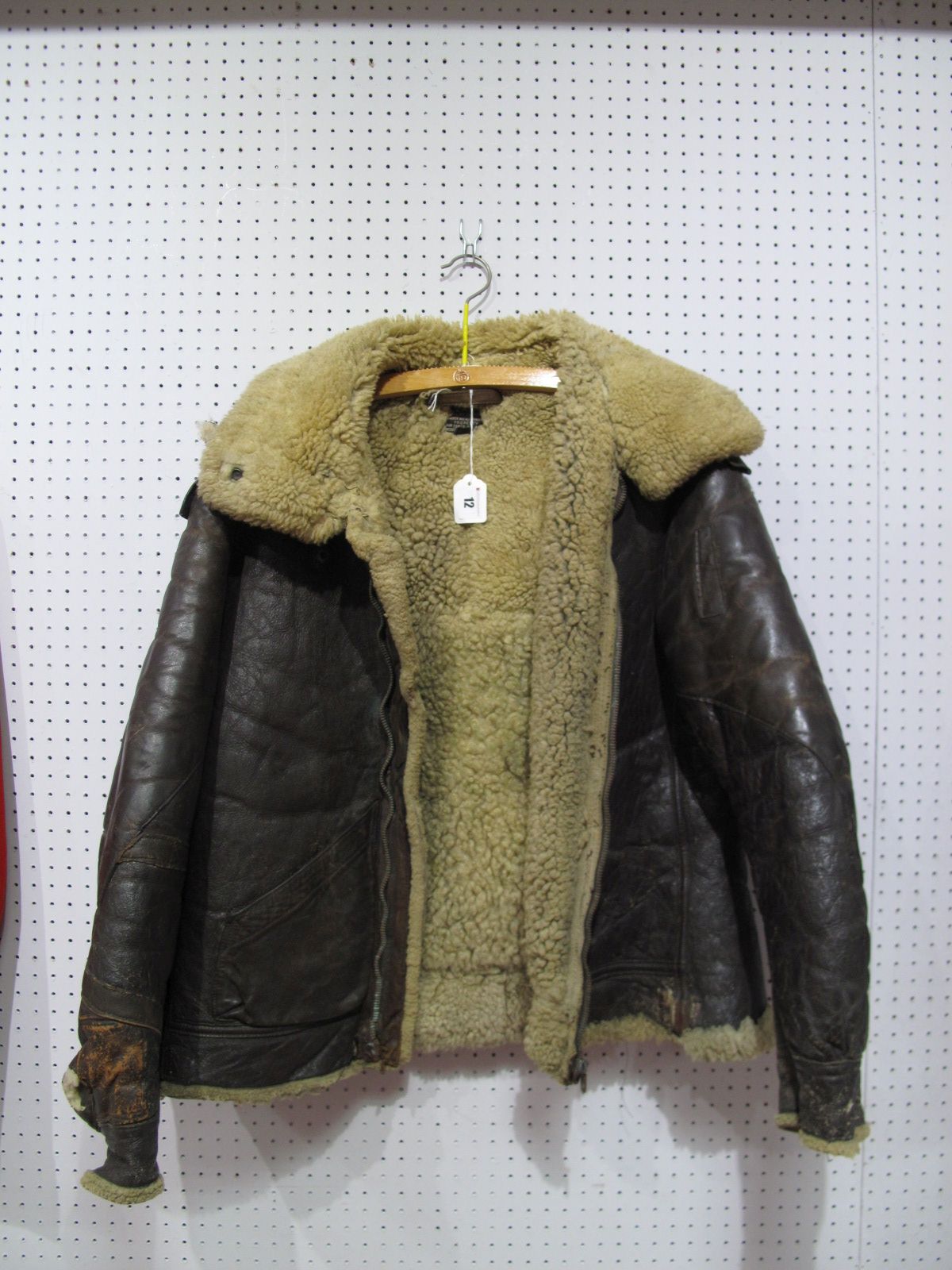 U. S. Leather Flying Jacket, makers name inside. Well used and worn. US size 42 R. WWII period.