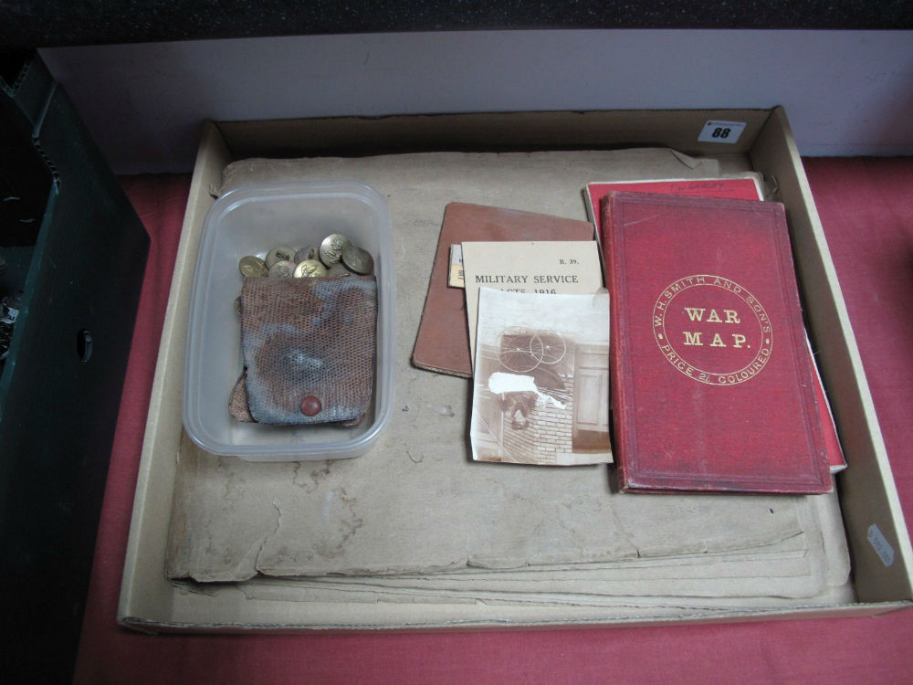 Photo Album- WWI photographs of service at home and France, two war maps, Palestine railway tickets,