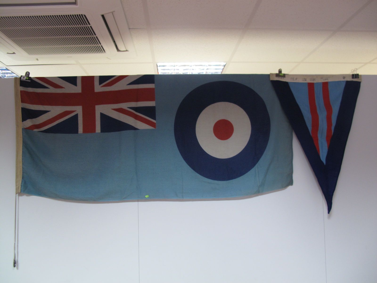 A Genuine R.A.F. Ensign Flag, 33" x 72" (84 x 180cms) and an RAF Wing Commander's command pennant