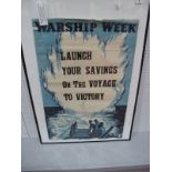 An Original WWII National Savings Committee Poster. Reads- "Warship Week- Launch Your Savings on the