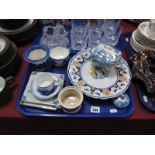 A XIX Century Faience Armorial Plate, XIX century tiles, Ridgeway blue and white sugar bowl, blue