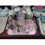 Ladies Silver Fob Watch, Mappin & Webb sugar and cream jug, tankard in glass, five sherries,