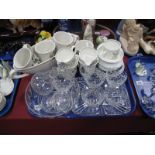 A Set of Six Portmeirion "Botanic Garden" Mugs, a set of six lead crystal glasses, dressing table