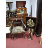 A Victorian Mahogany Pole Screen, squared screen with gros point upholstered panel, on baluster