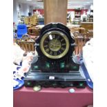 XIX Century Slate Cased Mantel Clock, with malachite stone insets, gilt brown numeral to black