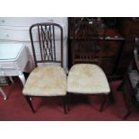 Pair of Edwardian Mahogany Bedroom Chairs, with lattice work backs on tapering legs.