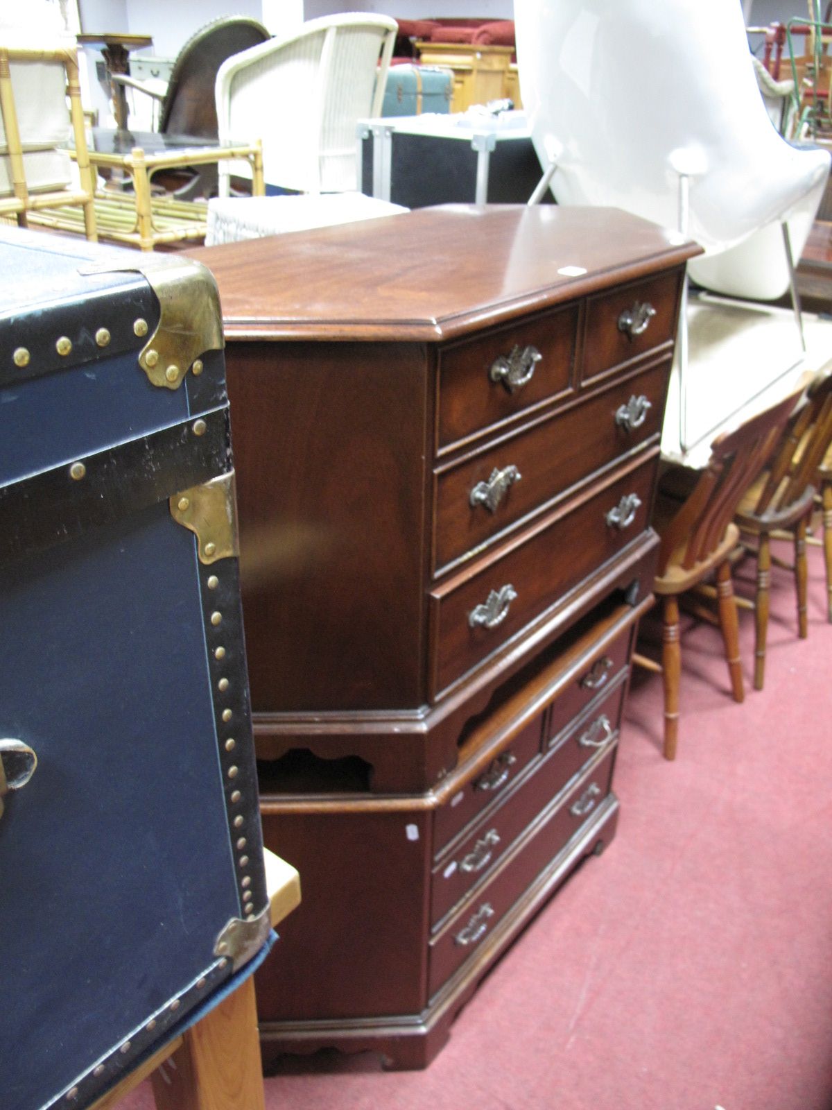 A pair of Modern Mahogany TV Stand/Cabinets, fitted with concealed fall front over single drawer,