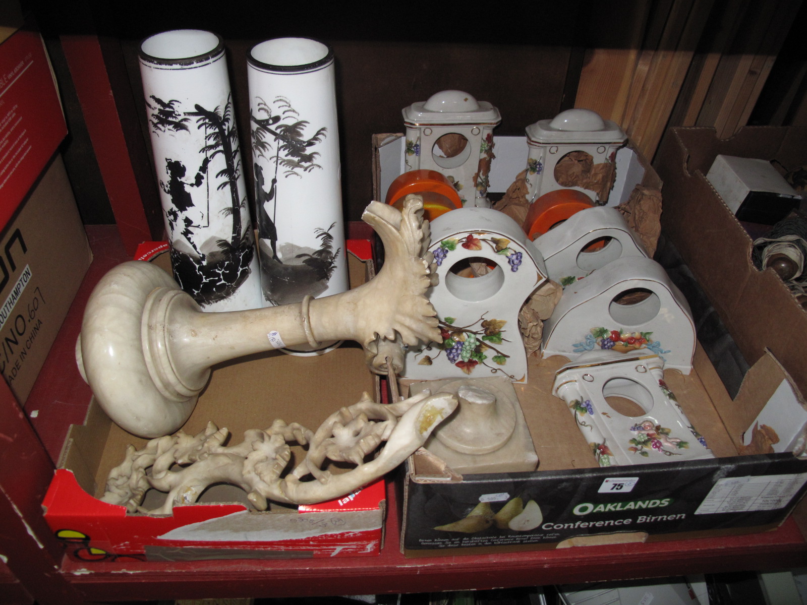 Early XX Century Ceramic Clock Cases, some with 3D relief decoration, a pair of early XX Century