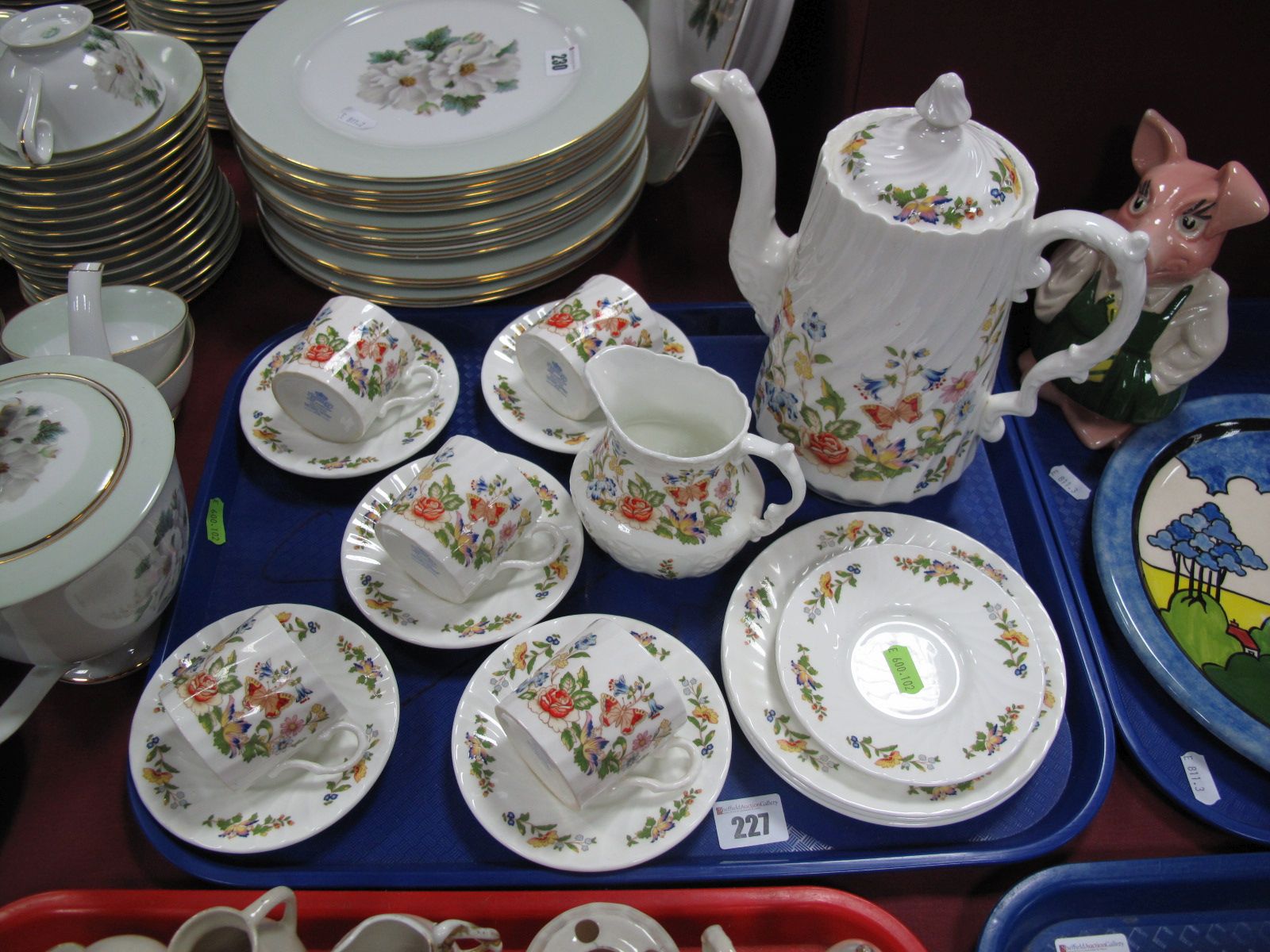 Aynsley Cottage Garden Coffee Cups and Saucers, coffee pot, jug etc :- One Tray