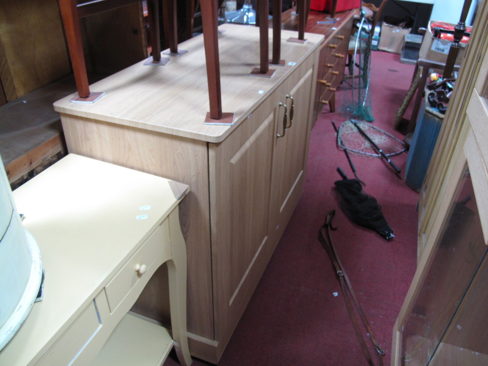 A Modern Ash Two Door Cupboard, with internal shelving, on castors, and a modern two drawer filing