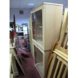A Pair of Modern Display Cabinets, twin glazed doors with interior lighting and shelving, 99x, 95cms