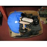A Pair of Mirador 10x40mm Binoculars (cased), a Mamiya camera and accessories, carrying cases, coat,
